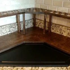 Counter Caddies™ - Walnut-Stained Corner Shelf - Barista Style W/ K-CUP Holes -Endurance Sales coffee stained corner holes web3