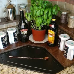 Counter Caddies™ - Walnut-Stained Corner Shelf - Barista Style - Available In Black And Natural Wood -Endurance Sales coffee stained corner pln web2