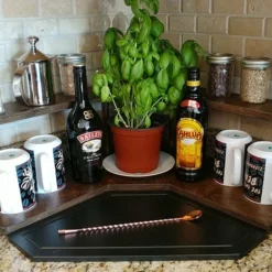 Counter Caddies™ - Walnut-Stained Corner Shelf - Barista Style - Available In Black And Natural Wood -Endurance Sales coffee stained corner pln web3