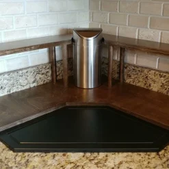 Counter Caddies™ - Walnut-Stained Corner Shelf - Barista Style W/ Trash Can Inset - Available In Black 29 Counter Caddies™ - Walnut-Stained Corner Shelf - Barista Style W/ Trash Can Inset - Available In Black -Endurance Sales coffee stained corner trsh web1 1