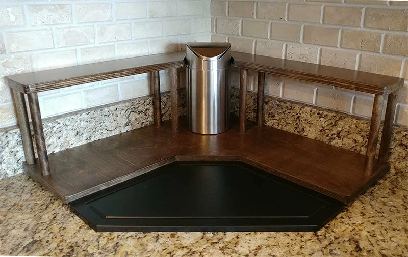 Counter Caddies™ - Walnut-Stained Corner Shelf - Barista Style W/ Trash Can Inset - Available In Black 14 Counter Caddies™ - Walnut-Stained Corner Shelf - Barista Style W/ Trash Can Inset - Available In Black - Image 12
