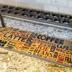 Counter Caddies™ - "BARISTA" Themed Artwork - Straight Shelf - W/ K-Cup Holes - 24" Length -Endurance Sales coffee straight 24 hole web 800