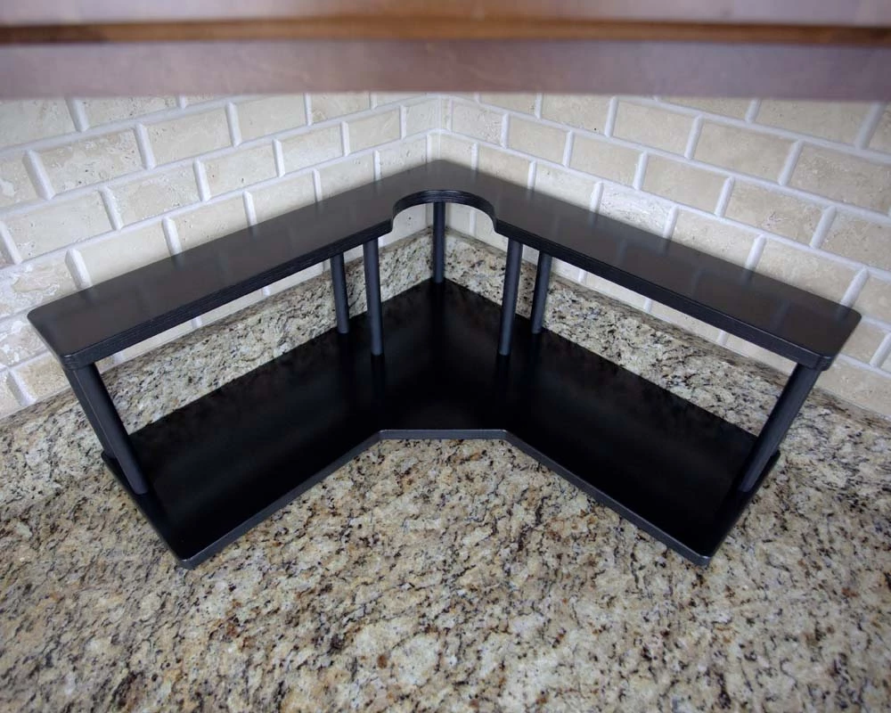 Counter Caddies™ - Walnut-Stained Corner Shelf - Barista Style W/ Trash Can Inset - Available In Black 12 Counter Caddies™ - Walnut-Stained Corner Shelf - Barista Style W/ Trash Can Inset - Available In Black - Image 10