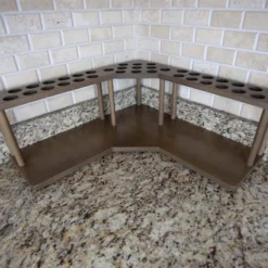 Counter Caddies™ - Walnut-Stained Corner Shelf - Barista Style W/ K-CUP Holes -Endurance Sales counter caddies corner k cups stained empty 1000x800 1