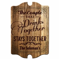 Custom Tavern Shaped Wood Bar Sign - Couple That Drinks Together