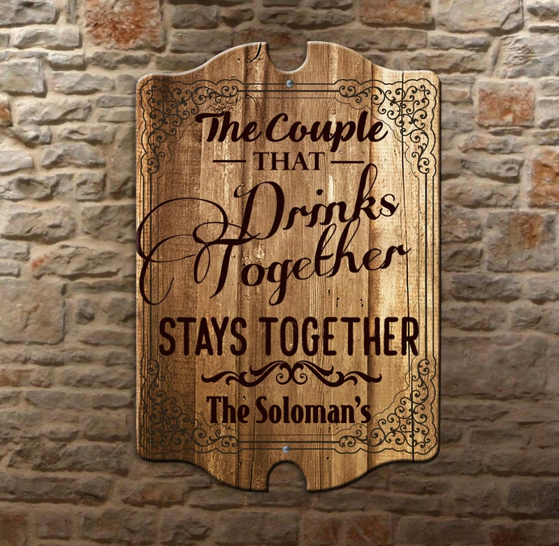 Custom Tavern Shaped Wood Bar Sign - Couple That Drinks Together 5 Custom Tavern Shaped Wood Bar Sign - Couple That Drinks Together - Image 3