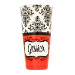 ADD YOUR NAME - Cocktail Shaker Tin - 28 Oz Weighted - Damask -Endurance Sales custom damask cocktail shaker coral name up