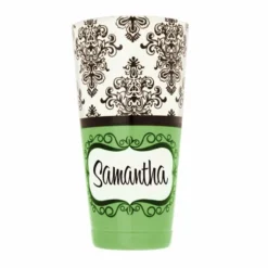 ADD YOUR NAME - Cocktail Shaker Tin - 28 Oz Weighted - Damask -Endurance Sales custom damask cocktail shaker green name up