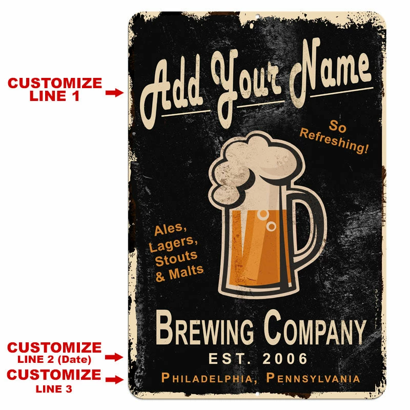 CUSTOMIZABLE Vintage Metal Bar Sign - 12" X 18" - Brewing Company (Black) 4 CUSTOMIZABLE Vintage Metal Bar Sign - 12" X 18" - Brewing Company (Black) - Image 2