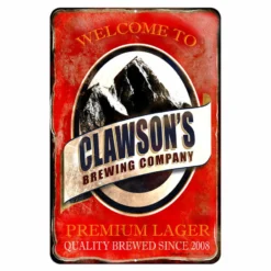 CUSTOMIZABLE Vintage Metal Bar Sign - 12" X 18" - Brewing Company (Red)