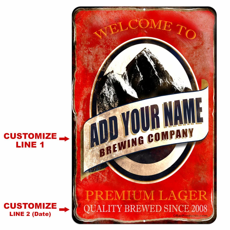CUSTOMIZABLE Vintage Metal Bar Sign - 12" X 18" - Brewing Company (Red) 4 CUSTOMIZABLE Vintage Metal Bar Sign - 12" X 18" - Brewing Company (Red) - Image 2