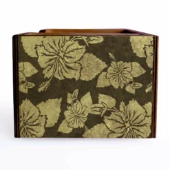 Wooden Bar Caddy - Rustic Hibiscus - Earth Tones -Endurance Sales custom wood caddy HIB ERTH WEB SIDE