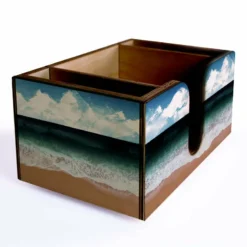 Wooden Bar Caddy - Beach Scene -Endurance Sales custom wood caddy beach web angle