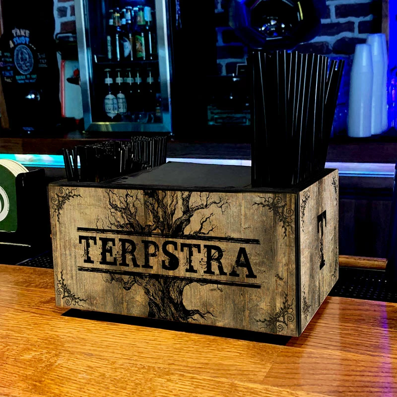 Customizable Wooden Bar Caddy - Rustic Tree 4 Customizable Wooden Bar Caddy - Rustic Tree - Image 2