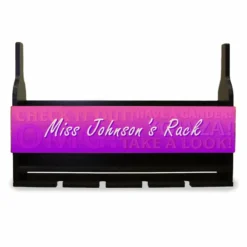 CUSTOMIZABLE Wall Mounted Wine Bottle & Glass Hanging Shelf W/ Fun Pink Plaque