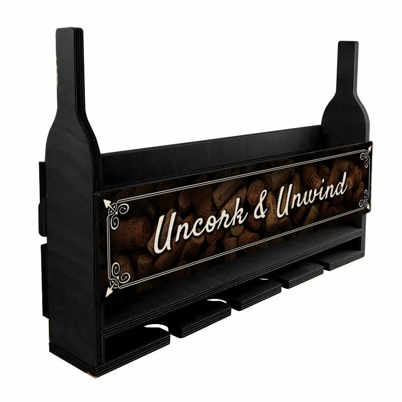 Wall Mounted Wine Bottle & Glass Hanging Shelf W/ Uncork & Unwind Plaque 5 Wall Mounted Wine Bottle & Glass Hanging Shelf W/ Uncork & Unwind Plaque - Image 3