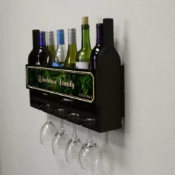 CUSTOMIZABLE Wall Mounted Wine Bottle & Glass Hanging Shelf W/ Painted Vineyard Plaque -Endurance Sales customizable wall wine glass hanging shelf bottles glasses side grapes