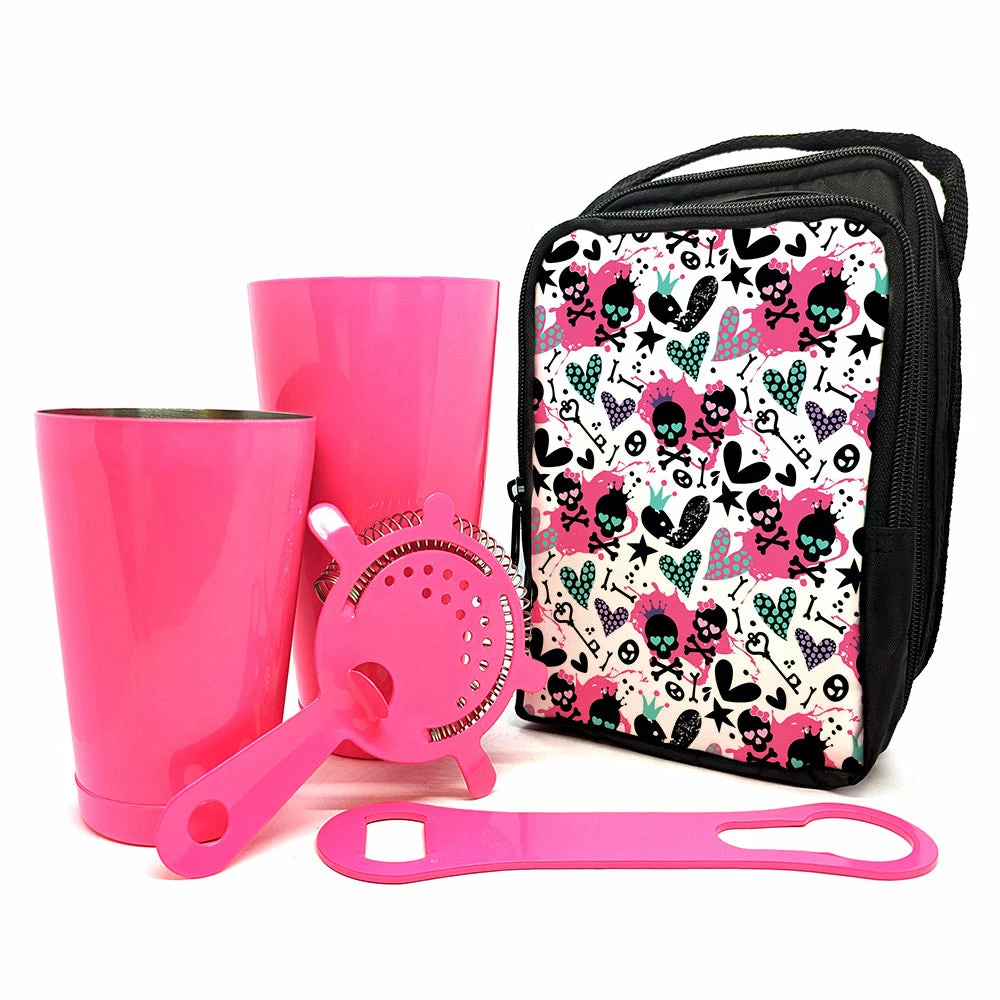 Cute Skull Bar Tote Set With Pink Bar Tools 3 Cute Skull Bar Tote Set With Pink Bar Tools