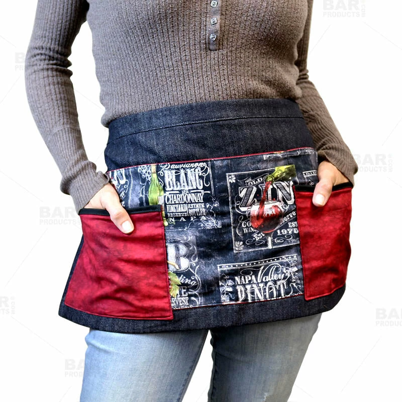 Designer Apron - Wine Patchwork Pattern - 5 Compartment 5 Designer Apron - Wine Patchwork Pattern - 5 Compartment - Image 3