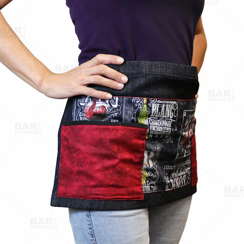 Designer Apron - Wine Patchwork Pattern - 5 Compartment 6 Designer Apron - Wine Patchwork Pattern - 5 Compartment - Image 4