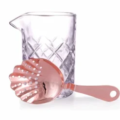 Diamond Pattern Cocktail Mixing Glass With Olea™ Copper Plated Julep Strainer