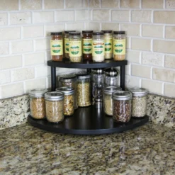 Counter Caddies™ - 9" Tall Stained Corner Shelf - Available In Black And Natural -Endurance Sales edited black tall caddy