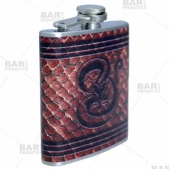 Stainless Steel Hip Flask - Leather Snake Design - Several Size Options -Endurance Sales flasks printed size 6oz bp snake side