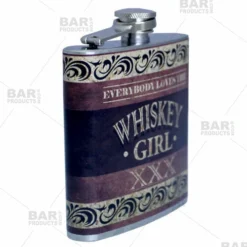 Stainless Steel Hip Flask -Whiskey Girl Design - Several Size Options -Endurance Sales flasks printed size 6oz bp whiskey girl side