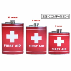 Stainless Steel Hip Flask - First Aid Design - Several Size Options 11 Stainless Steel Hip Flask - First Aid Design - Several Size Options -Endurance Sales flasks printed size comparison first aid