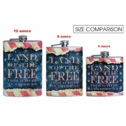 Stainless Steel Hip Flask - Vintage Patriotic Design - Several Size Options -Endurance Sales flasks printed size comparison vintage flag