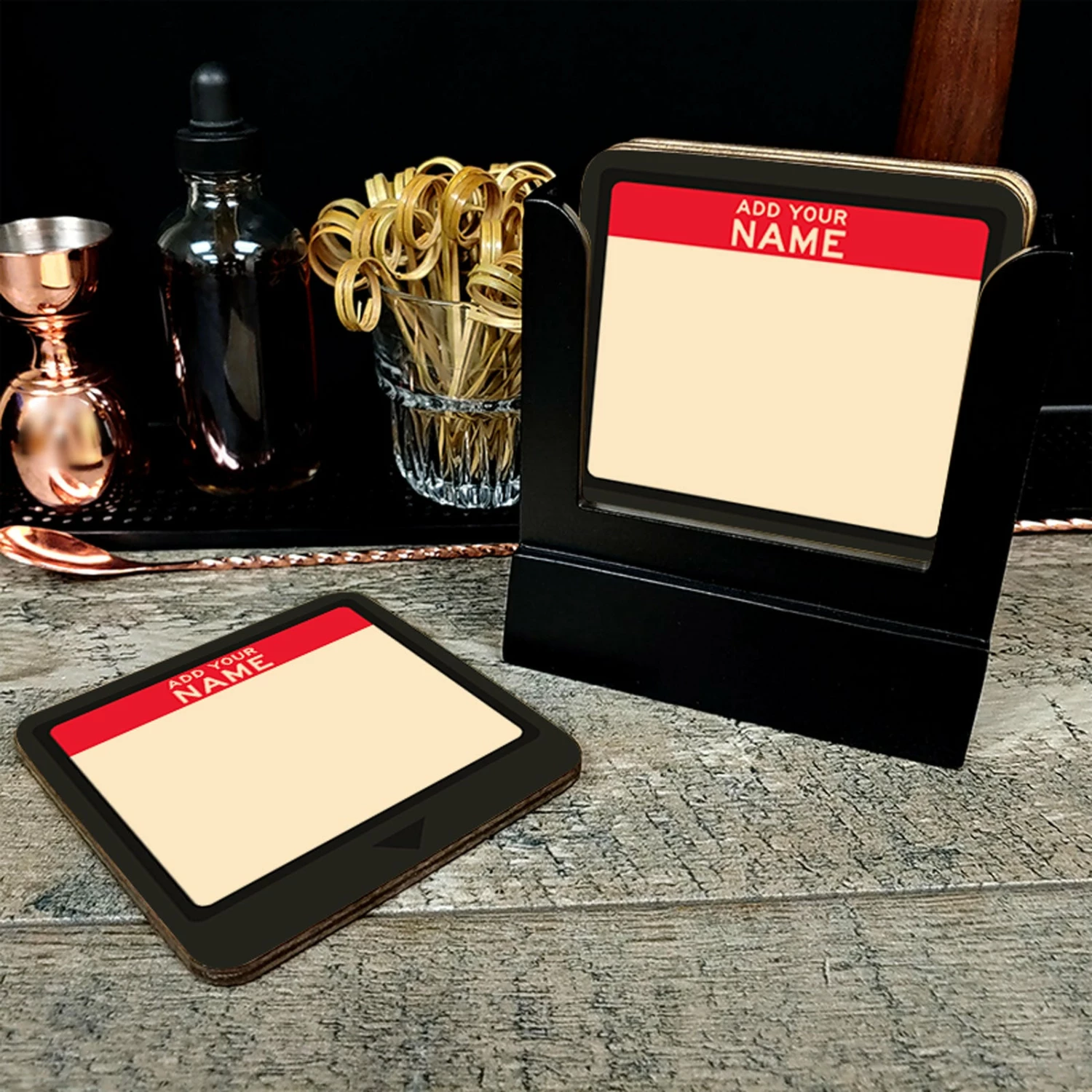 Wooden Coasters - Custom "Switch" Style Cartridge Coasters - Set Of 4 W/ Coaster Caddy 4 Wooden Coasters - Custom "Switch" Style Cartridge Coasters - Set Of 4 W/ Coaster Caddy - Image 2