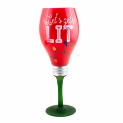 Let's Get Lit Christmas Themed Novelty Wine Glass - 20 Ounce