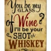 Glass Of Wine/Shot Of Whiskey Wood Plaque Bar Sign Tavern-shaped -Endurance Sales glass of wine shot wood frame sign