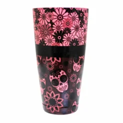 Cocktail Shaker Tin - Printed Designer Series - 28oz Weighted - NEON Pink Glitter Floral Skulls