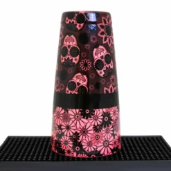 Cocktail Shaker Tin - Printed Designer Series - 28oz Weighted - NEON Pink Glitter Floral Skulls -Endurance Sales glitter skulls 28ounce shaker tin 2 bp