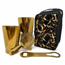 Metallic Marble Bar Tote Set With Gold Bar Tools