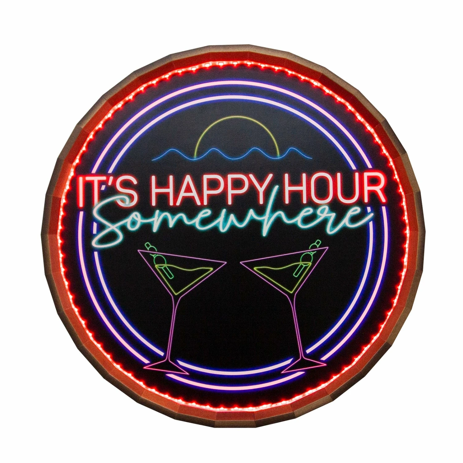 LED Wood Barrel Top Sign - Happy Hour 3 LED Wood Barrel Top Sign - Happy Hour
