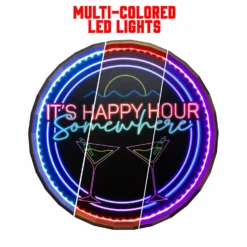 LED Wood Barrel Top Sign - Happy Hour 8 LED Wood Barrel Top Sign - Happy Hour -Endurance Sales happy hour led multiple colors