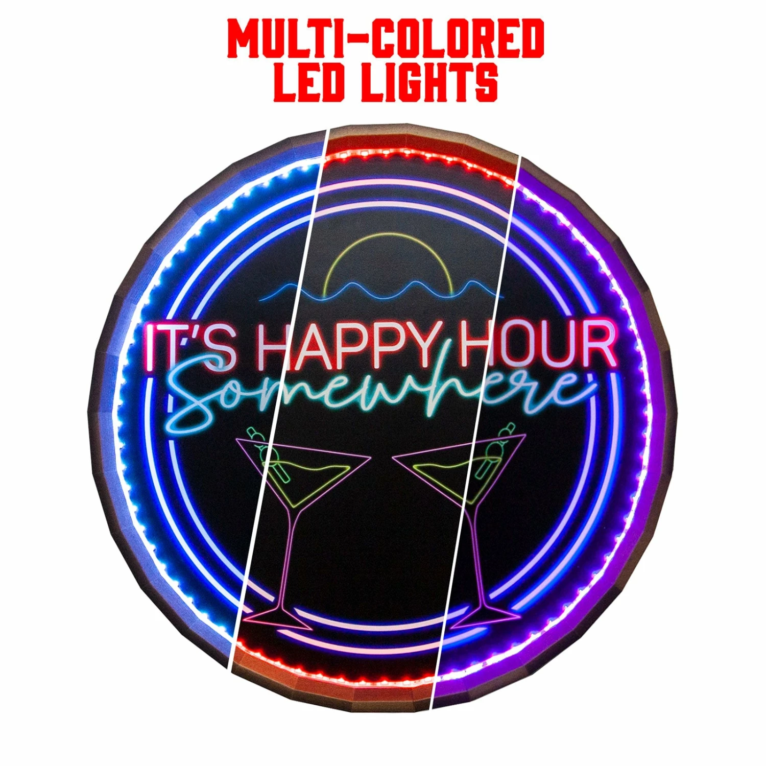 LED Wood Barrel Top Sign - Happy Hour 5 LED Wood Barrel Top Sign - Happy Hour - Image 3