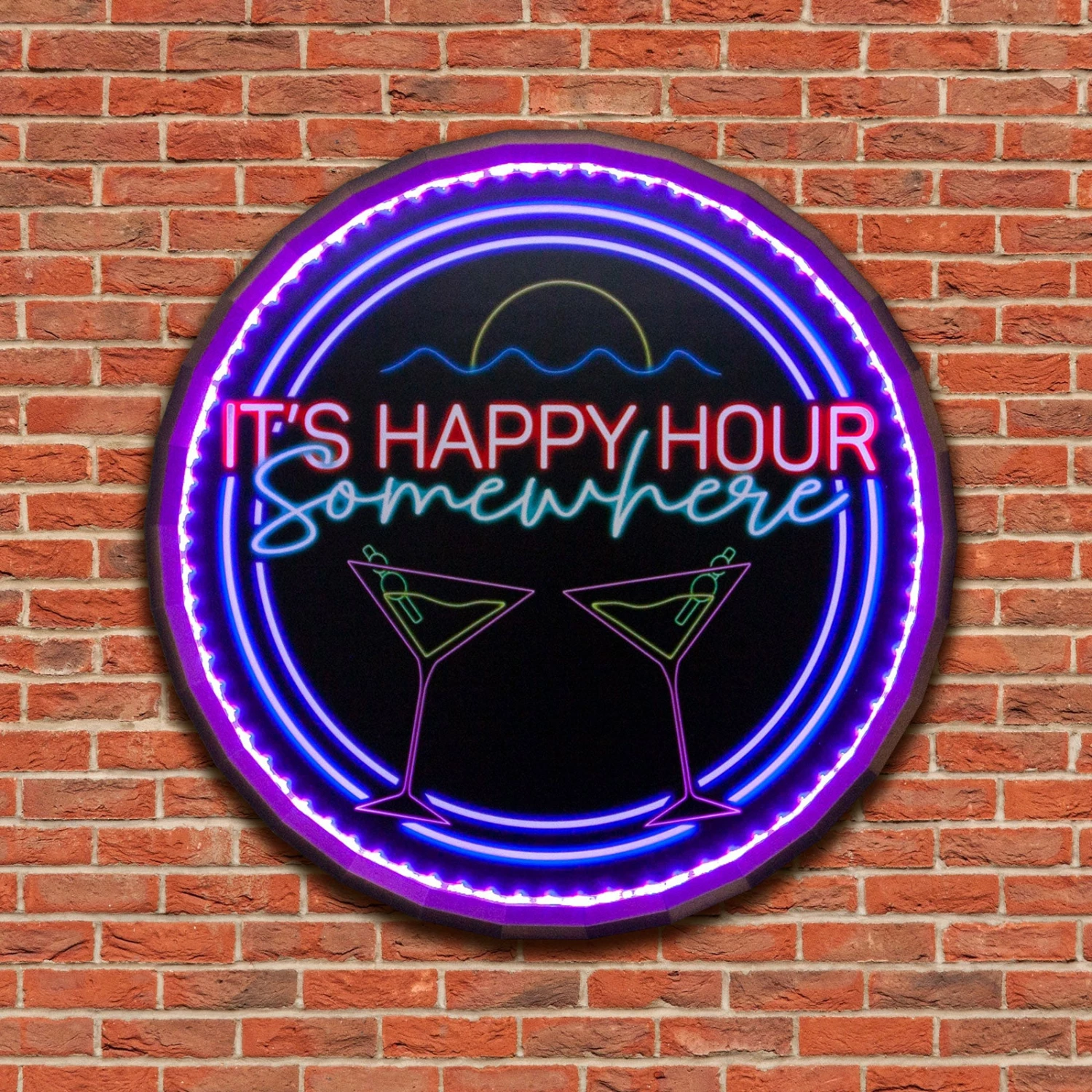 LED Wood Barrel Top Sign - Happy Hour 4 LED Wood Barrel Top Sign - Happy Hour - Image 2