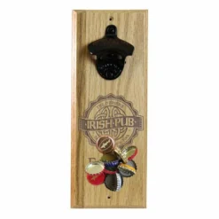 Engraved Irish Pub Wooden Wall Bottle Opener W/ Magnetic Cap Catcher 9 Engraved Irish Pub Wooden Wall Bottle Opener W/ Magnetic Cap Catcher -Endurance Sales hard wood magnetic wall opener irish custom caps