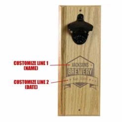 Engraved Brewery Wooden Wall Bottle Opener W/ Magnetic Cap Catcher -Endurance Sales hard wood opener magnet brewery1