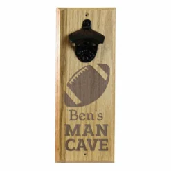 Engraved Man Cave Wooden Wall Bottle Opener W/ Magnetic Cap Catcher -Endurance Sales hard wood opener magnet man cave football