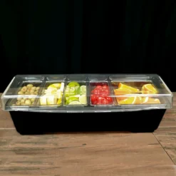 Condiment Holder (4) 1-Quart (1) 2-Quart Fruit Trays - Black -Endurance Sales holder blacka