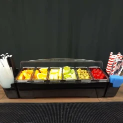 Condiment Holder (6) 1-Quart Fruit Trays With Straw Holders -Endurance Sales holder w strawd rollover