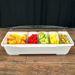 Condiment Holder (4) 1-Quart (1) 2-Quart Fruit Trays - White -Endurance Sales holder whiteb