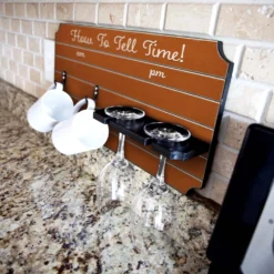 "How To Tell Time" Coffee Mug And Wine Glass Holder - Painted Background (Multiple Color Options) -Endurance Sales how to tell time coffee tea wine cup holder sign rack painted orange