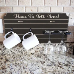 "How To Tell Time" Coffee Mug And Wine Glass Holder - Painted Background (Multiple Color Options)