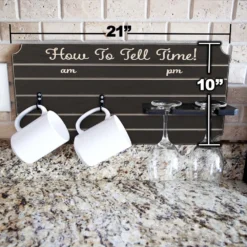 "How To Tell Time" Coffee Mug And Wine Glass Holder - Painted Background (Multiple Color Options) -Endurance Sales how to tell time mug wine glass holder sign rack painted size dimensions