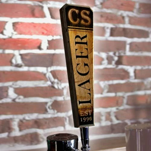Oak Wood Beer Tap Handles - Flared Shape - Initial LAGER Design 3 Oak Wood Beer Tap Handles - Flared Shape - Initial LAGER Design
